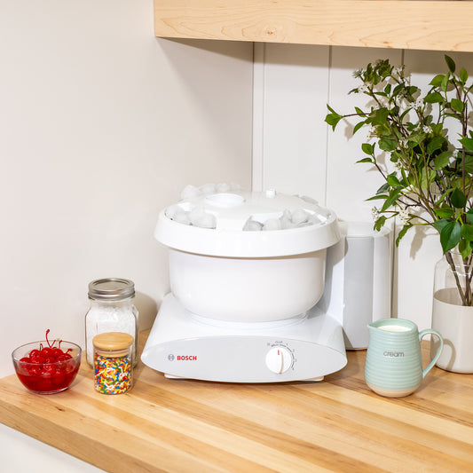 Bosch Universal Plus White Mixer w/Ice Cream Bundle